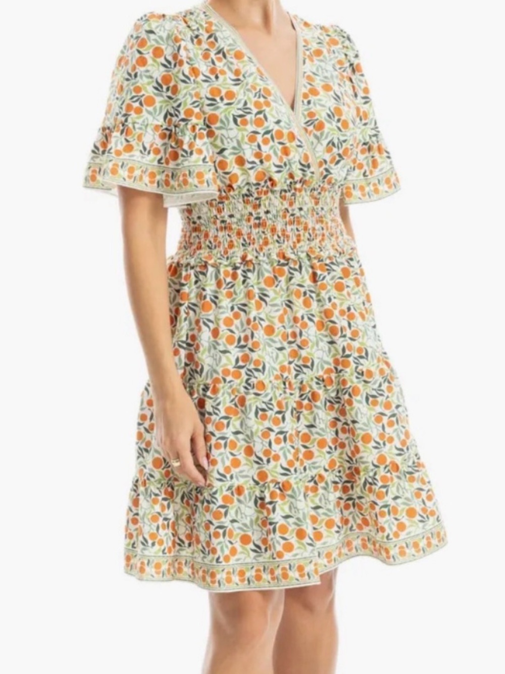 Max Studio White Dress with Orange and Green Trim